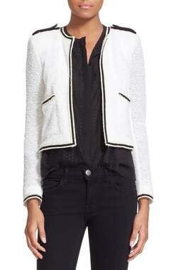 The Kooples Women's White Boucle Knit Open Front Crop Blazer Coat Jacket Size XS